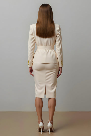Ivory Notched Lapel Sheath 2-piece Work Dress